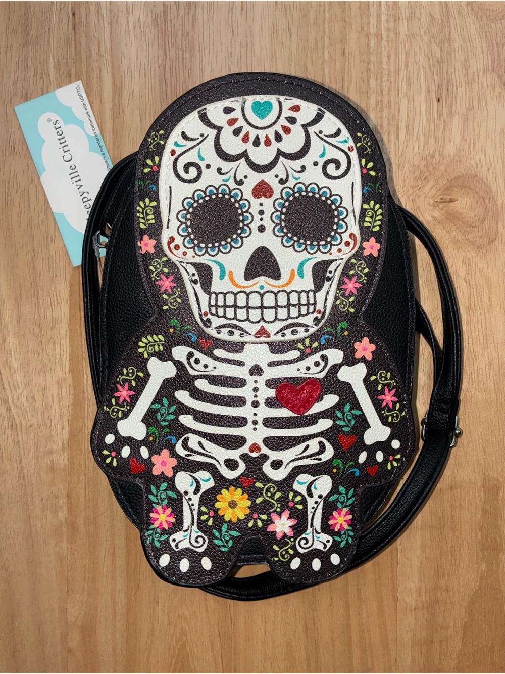 Sleepyville Critters NWT Sugar Skull Skeleton Crossbody Bag Day of the Dead